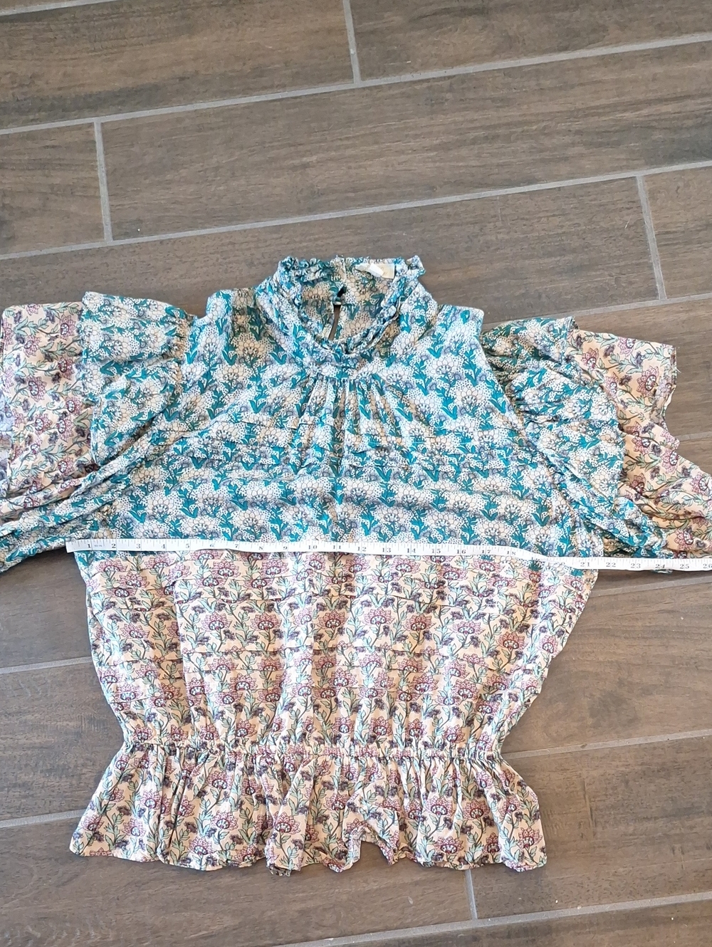 Anthropologie Let Me Be High-neck Printed Peasant Blouse Flutter Sleeve Size XL - Picture 13 of 15